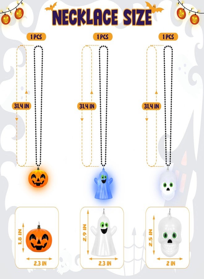 EOBOH 3PCS Halloween Necklace, Light up Halloween Necklaces with Pendant, Yellow White Pumpkins Skulls Ghost Glow Necklace, 3 Mode Lights Necklaces for Trick or Treat Party Favors Accessories - Image 2